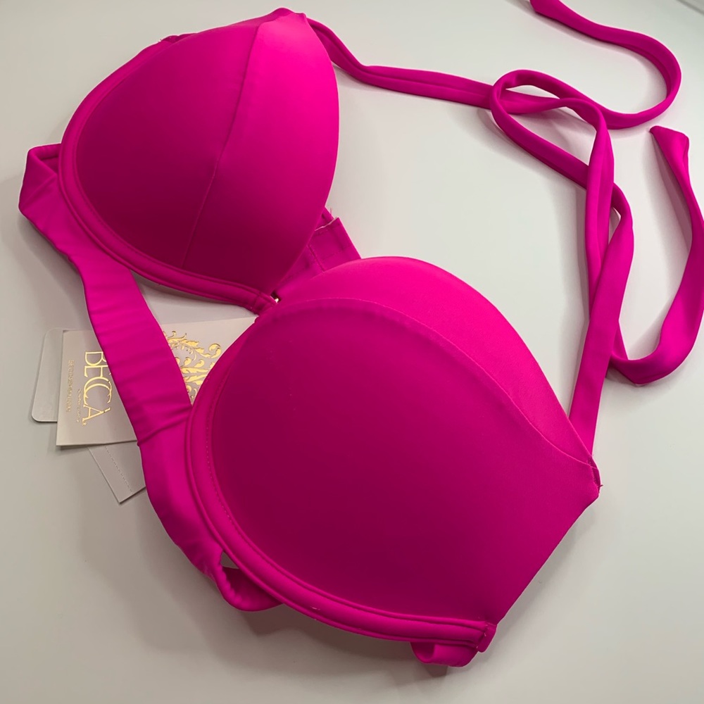 Becca Hot Pink Push Up Bikini Top Underwire Padded Bikini Top Swimwear Pink S